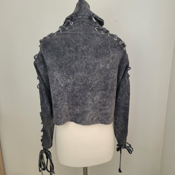 Missguided Women's Gray Washed Extreme Lace Up Turtleneck Sweatshirt Size US 4 - Picture 3 of 16